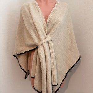 Source Unknown Cream Poncho with Black Trim